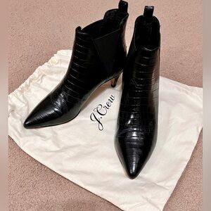 J. Crew Kitten Heel Boots in Croc-Embossed Leather